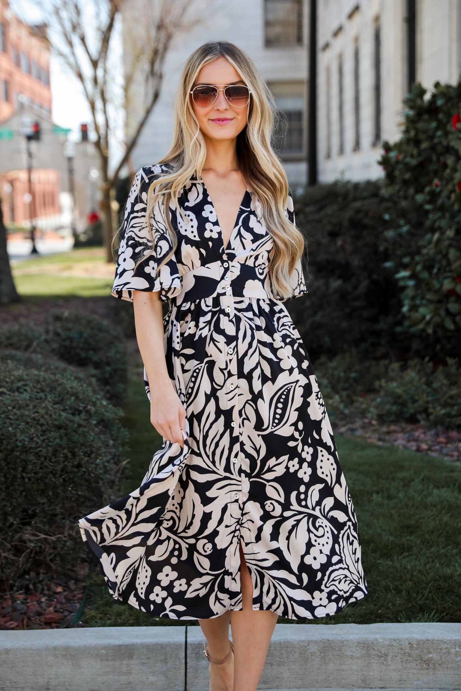 Stunning Time Black Floral Midi Dress MB13