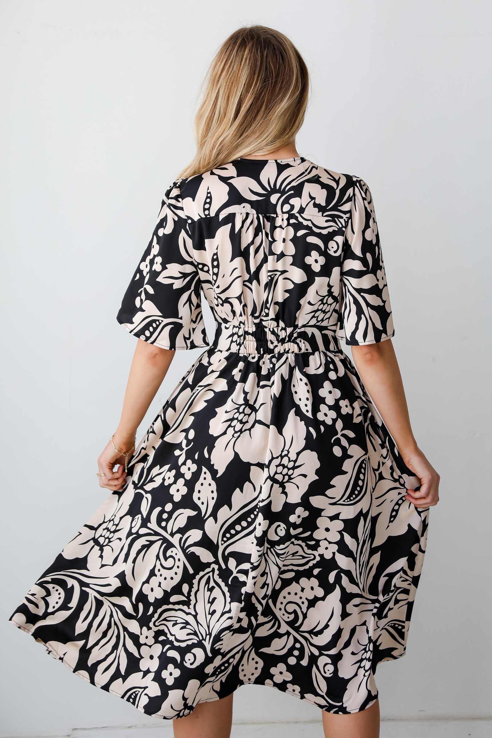 Stunning Time Black Floral Midi Dress MB13