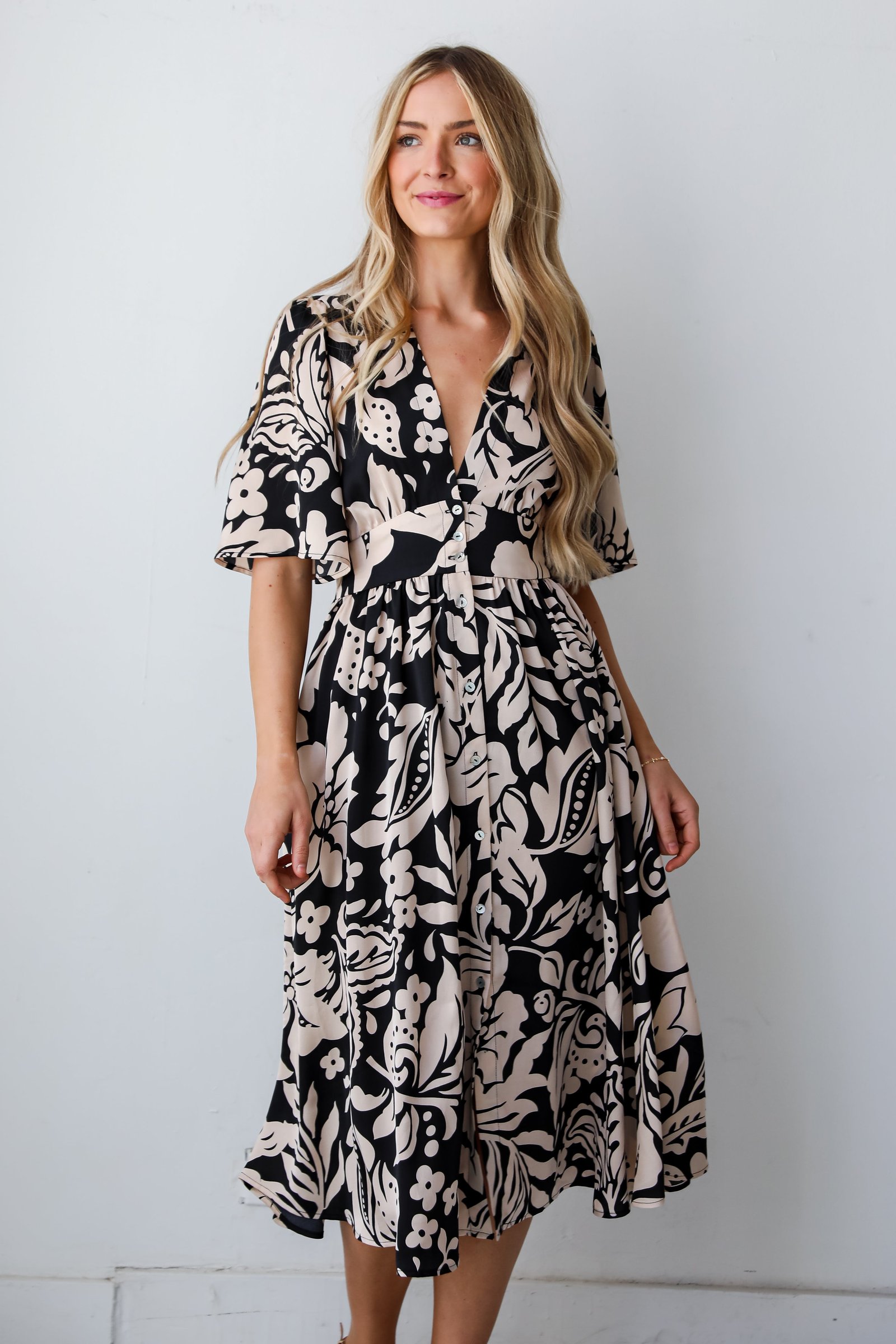 Stunning Time Black Floral Midi Dress MB13