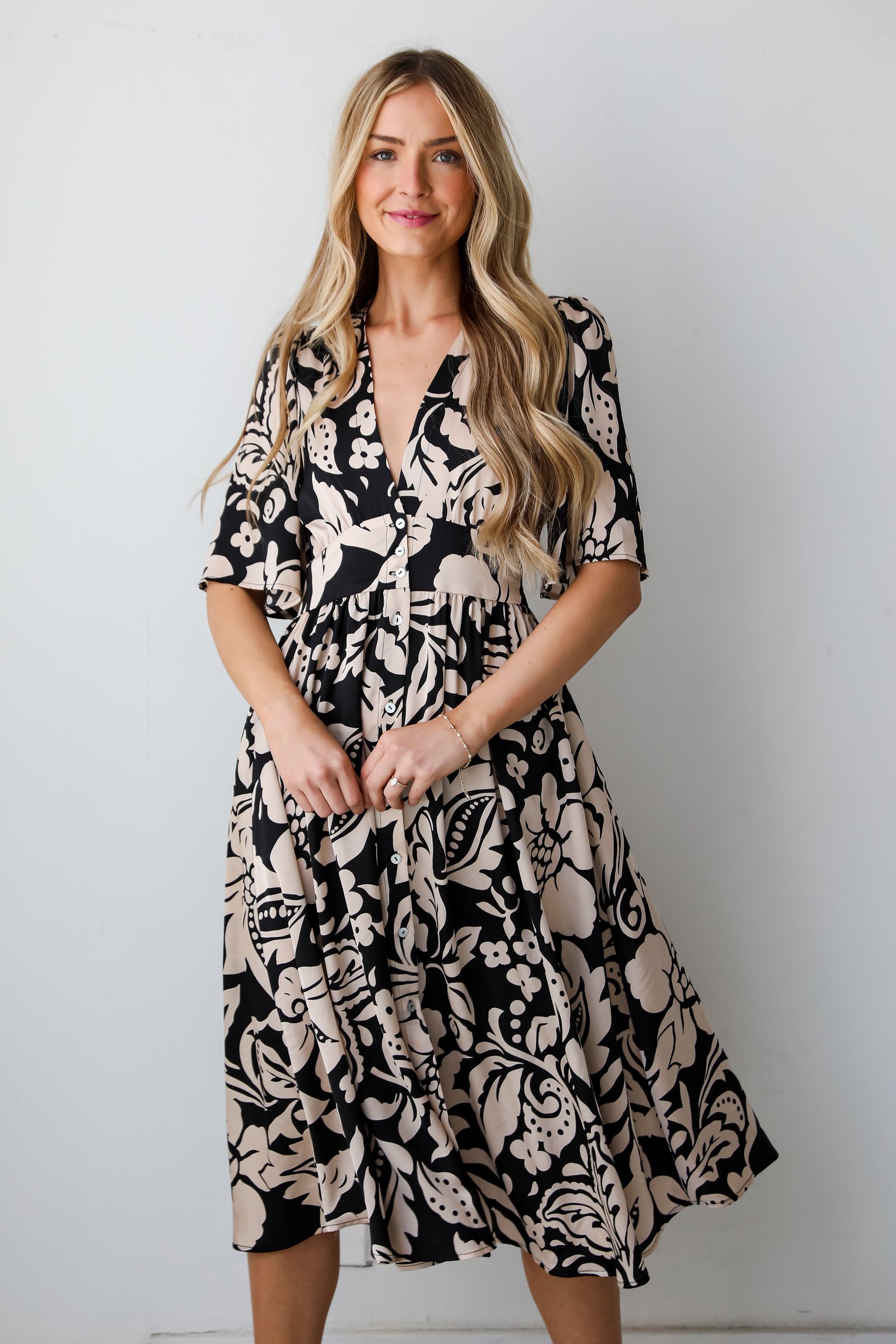 Stunning Time Black Floral Midi Dress MB13