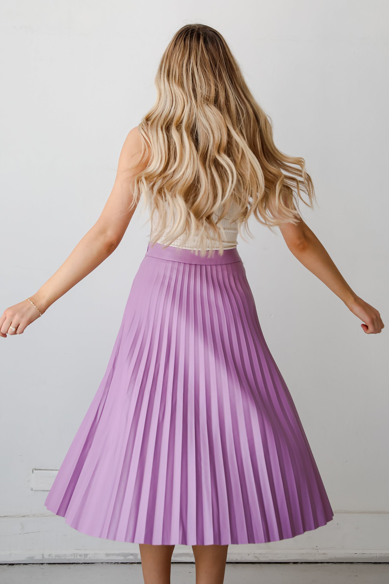 Trendy Ease Lavender Leather Pleated Midi Skirt MB12