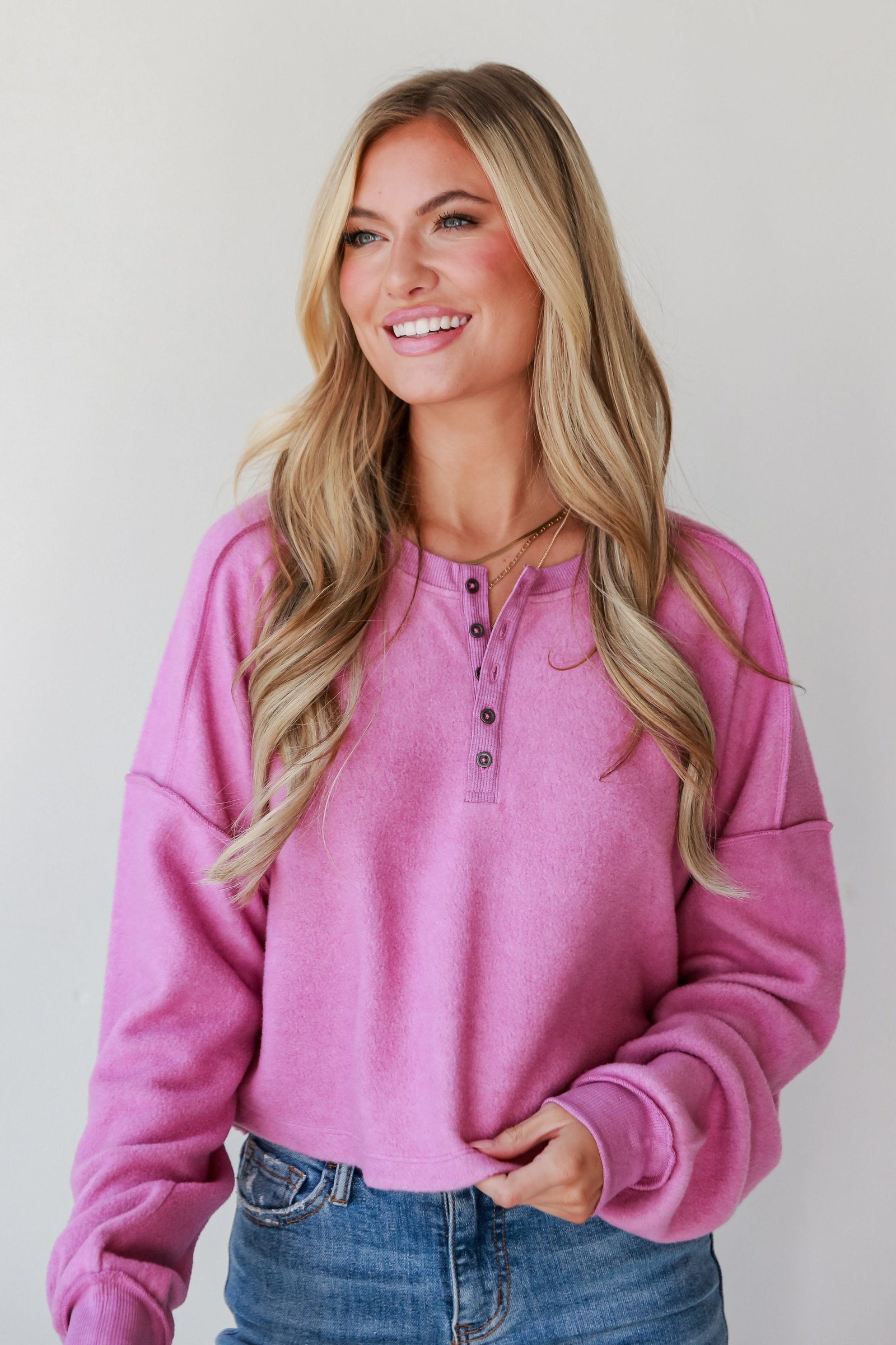 Jade Orchid Fleece Henley Top MB3