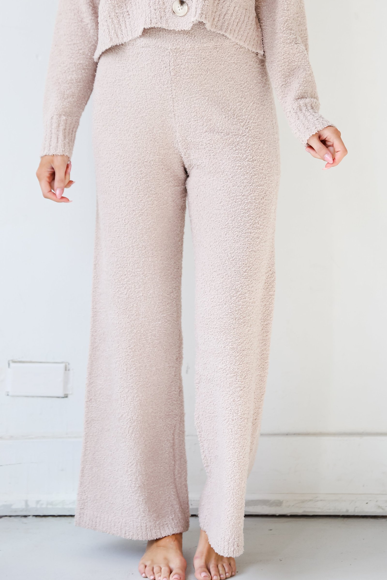 Weekends At Home Taupe Fuzzy Knit Pants MB1